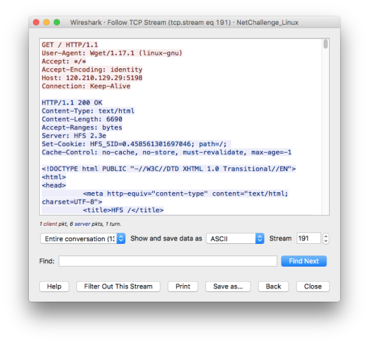 Wireshark - TCP stream 191