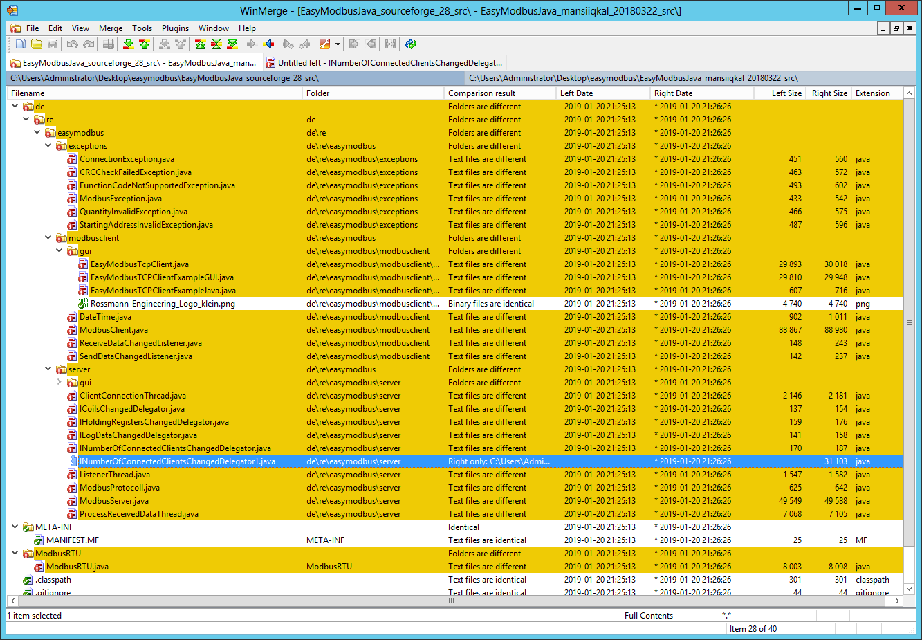 WinMerge - EasyModbusJava